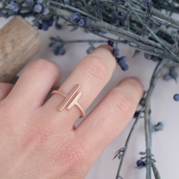 Ροζ χρυσό δαχτυλίδι με μπάρες ανοιχτό ασήμι 925 - ασήμι, γεωμετρικά σχέδια, μικρά, boho, αυξομειούμενα, φθηνά