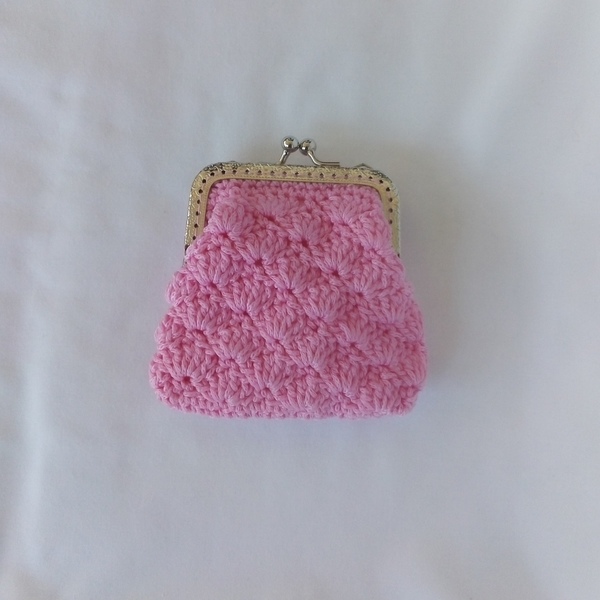 Ροζ πλεκτο πορτοφόλι με μεταλλικό κούμπωμα - clutch, πορτοφόλια κερμάτων - 4