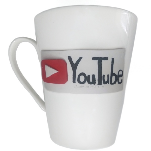Κούπα με το λογότυπο του YouTube από πολυμερικό πηλό - δώρο, πορσελάνη, κούπες & φλυτζάνια