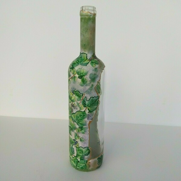 Διακοσμητικό γυάλινο μπουκάλι φύλλα - γυαλί, χειροποίητα, διακοσμητικά, διακοσμητικά μπουκάλια - 2