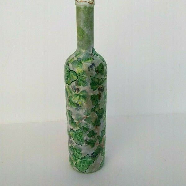 Διακοσμητικό γυάλινο μπουκάλι φύλλα - γυαλί, χειροποίητα, διακοσμητικά, διακοσμητικά μπουκάλια - 3