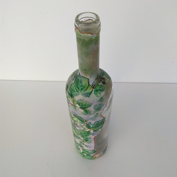 Διακοσμητικό γυάλινο μπουκάλι φύλλα - γυαλί, χειροποίητα, διακοσμητικά, διακοσμητικά μπουκάλια - 4