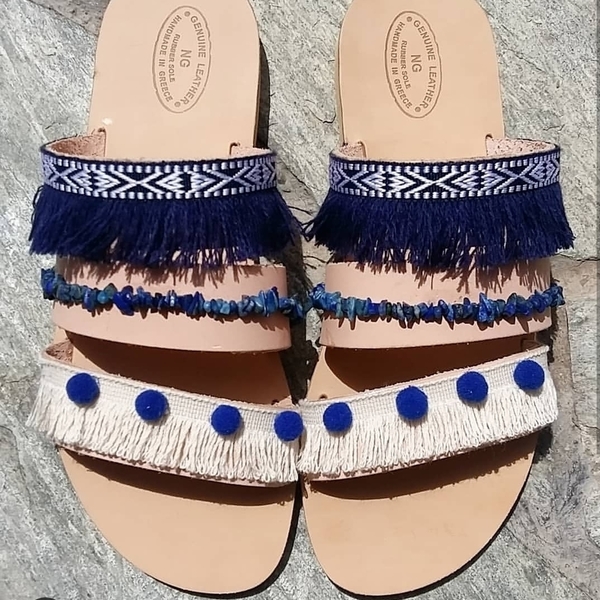 "Boho handmade sandals" - δέρμα, πέτρες, boho, φλατ - 4