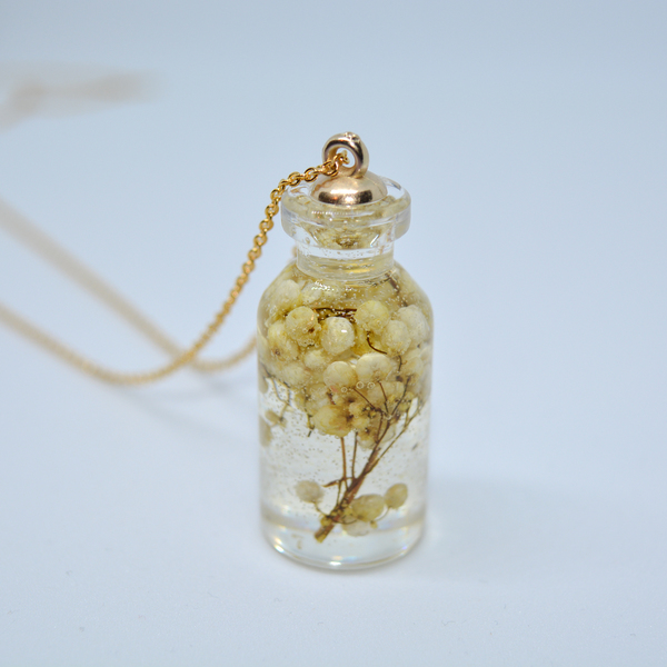 Dried flower pendant! - γυαλί, charms, μακριά, λουλούδι, ατσάλι, φθηνά - 2