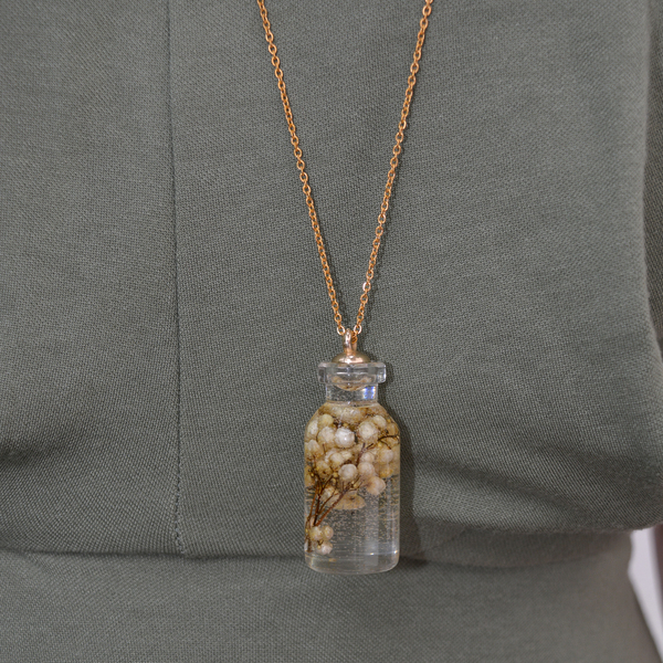 Dried flower pendant! - γυαλί, charms, μακριά, λουλούδι, ατσάλι, φθηνά - 3