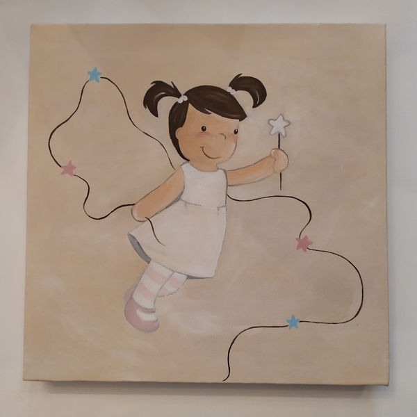 Παιδικό κάδρο, "Νεραιδούλα", ζωγραφισμένο στο χέρι - κορίτσι, νεράιδα, παιδικοί πίνακες