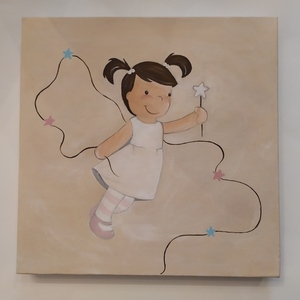 Παιδικό κάδρο, "Νεραιδούλα", ζωγραφισμένο στο χέρι - πίνακες & κάδρα, κορίτσι, νεράιδα