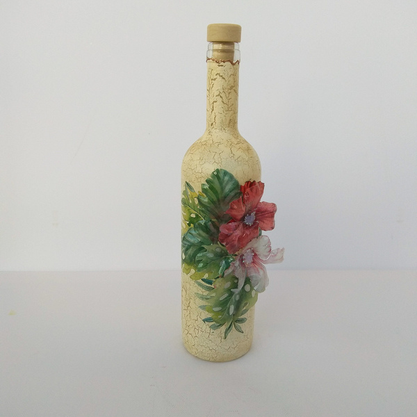 Γυάλινο μπουκάλι Λουλούδι - γυαλί, χειροποίητα, διακοσμητικά μπουκάλια - 2