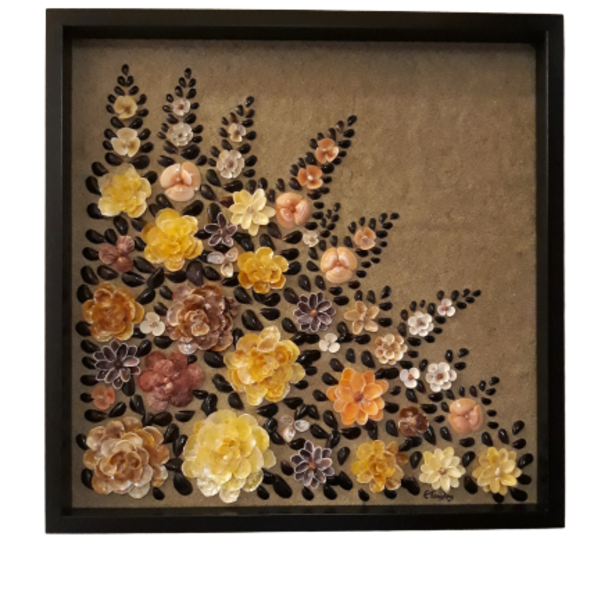 Πίνακας με λουλούδια από κοχύλια και άμμο - πίνακες & κάδρα, διακόσμηση, κοχύλι