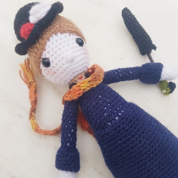 Πλεκτή κούκλα "Woman with umbrella" - crochet, διακοσμητικά, δωμάτιο παιδιών, κούκλες - 4