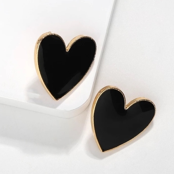 Black heart- μεταλλικά σκουλαρίκια - καρφωτά, μπρούντζος, μεγάλα, faux bijoux - 2
