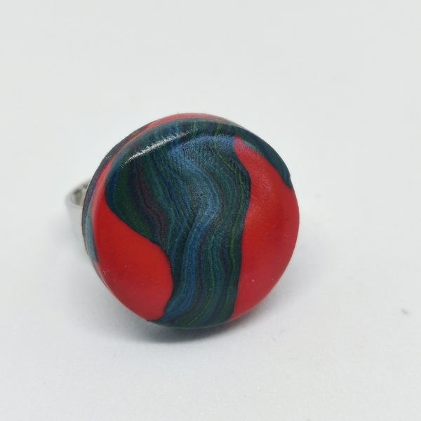 Δαχτυλίδι από πηλό γκρι-κόκκινο / polymer clay ring - πηλός, χειροποίητα, μεγάλα, αυξομειούμενα, φθηνά - 3