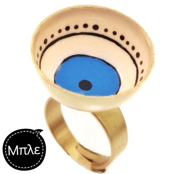 Μεγάλο Δαχτυλίδι με Σμάλτο "Μάτι" - ορείχαλκος, σμάλτος, μάτι, μεγάλα, αυξομειούμενα, φθηνά - 5