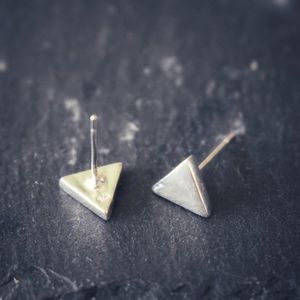 Ασημένια 925 σκουλαρίκια studs / Τρίγωνο unisex - ασήμι, χειροποίητα, minimal, καρφωτά, μικρά, καρφάκι - 2
