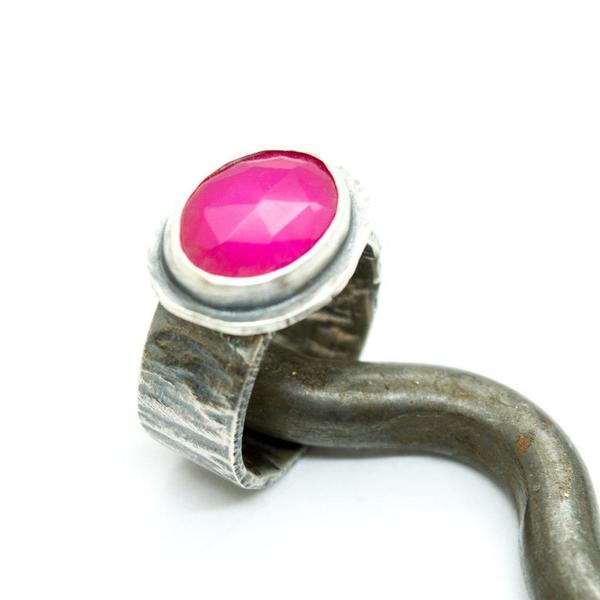 Ασημένιο δαχτυλίδι 925 με Ρόζ Χαλκηδόνιο(Pink chalcedony) - ασήμι, ημιπολύτιμες πέτρες, boho, σταθερά
