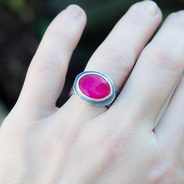 Ασημένιο δαχτυλίδι 925 με Ρόζ Χαλκηδόνιο(Pink chalcedony) - ασήμι, ημιπολύτιμες πέτρες, boho, σταθερά - 4