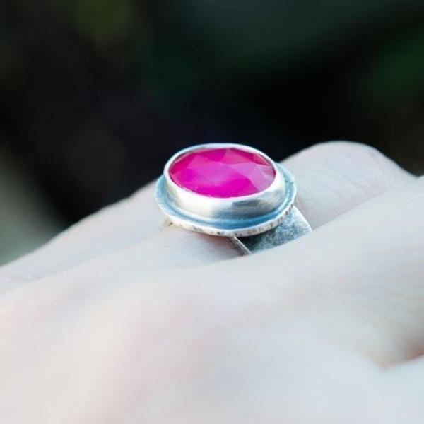 Ασημένιο δαχτυλίδι 925 με Ρόζ Χαλκηδόνιο(Pink chalcedony) - ασήμι, ημιπολύτιμες πέτρες, boho, σταθερά - 5