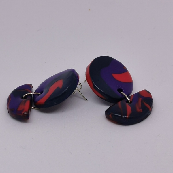 Σκουλαρίκια από πολυμερικό πηλό / polymer clay earrings - πηλός, χειροποίητα, μακριά, κρεμαστά, καρφάκι, δώρο οικονομικό - 2