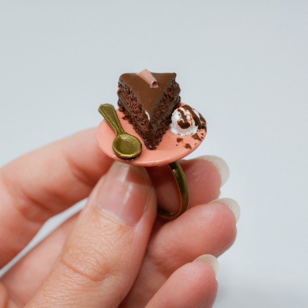 Chocolate cake ring! - πηλός, χειροποίητα, γλυκά, αυξομειούμενα, φθηνά - 4
