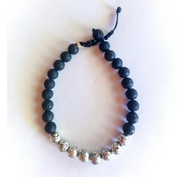 Βραχιόλι με ημιπολύτιμες πέτρες unisex.Silver lava bracelet 08 - ημιπολύτιμες πέτρες, μακραμέ, unisex, αυξομειούμενα