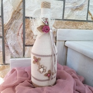 Διακοσμητική μπουκάλα με σπάγκο και λουλούδια - ύφασμα, γυαλί, διακοσμητικά, διακοσμητικά μπουκάλια - 5