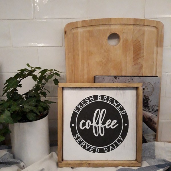 "coffee" - Ξύλινη πινακίδα 22 ×22 εκ. για την κουζίνα / to coffee bar - πίνακες & κάδρα, διακόσμηση, χειροποίητα - 3