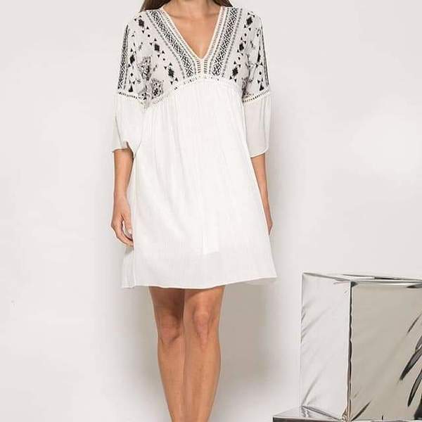 Φόρεμα boho white - βαμβάκι, mini