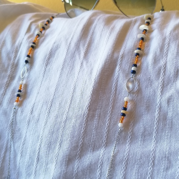 Αλυσίδα με μπλέ και κίτρινες φυσικές πέτρες για γυαλιά ηλίου και οράσεως - αλυσίδες, αξεσουάρ παραλίας