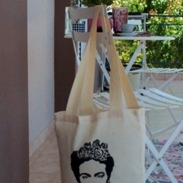 *Frida* tote bag, ζωγραφισμένη στο χέρι - ύφασμα, ζωγραφισμένα στο χέρι, ώμου, μεγάλες, all day, frida kahlo, tote, πάνινες τσάντες, φθηνές - 3