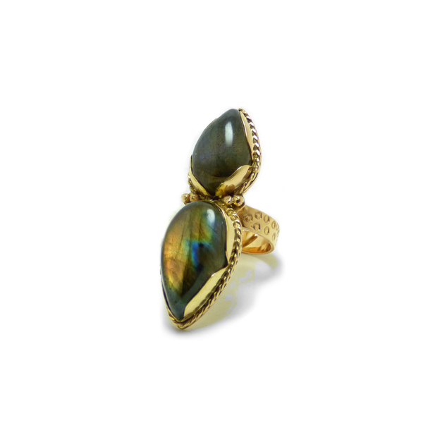 " Gold Labradorite Teardrop " - Χειροποίητο επίχρυσο δαχτυλίδι με Λαβραδορίτη! - ημιπολύτιμες πέτρες, επιχρυσωμένα, boho, αυξομειούμενα