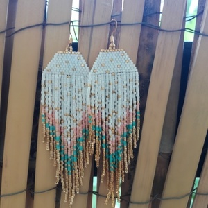 Μακριά σκουλαρίκια με κρόσσια - γυαλί, boho, κρεμαστά - 2