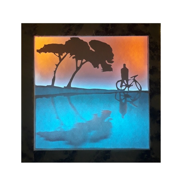 Χάρτινο επιτραπέζιο φωτιστικό "Βόλτα με το ποδήλατο" - πορτατίφ, χειροποίητα, πρωτότυπα δώρα - 2
