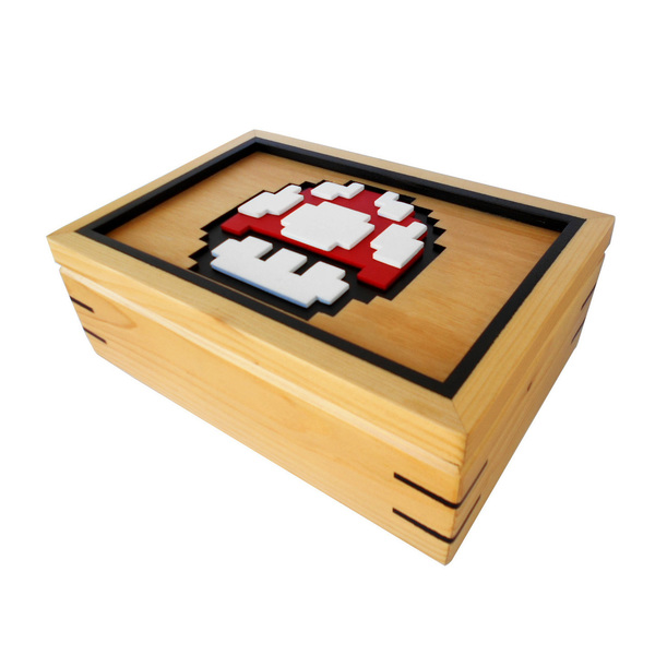 Χειροποίητο ξύλινο μανιτάρι 8bit Super Mario - κουτί, κουτιά αποθήκευσης