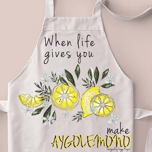 "When life gives you lemons, make aygolemono" | Μαγειρική ποδιά κουζίνας - ύφασμα, ποδιές μαγειρικής - 3