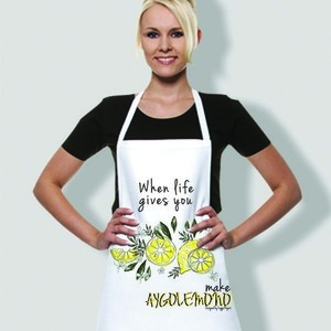 "When life gives you lemons, make aygolemono" | Μαγειρική ποδιά κουζίνας - ύφασμα, ποδιές μαγειρικής - 4