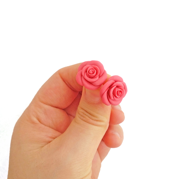 Σκουλαρικάκια τριαντάφυλλα - πηλός, καρφωτά, boho, καρφάκι - 4