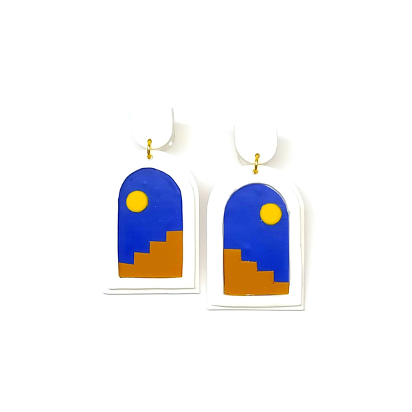 "ISLAND" χειροποίητα σκουλαρίκια σε μπλε|Pink Lemon - πηλός, μακριά, μικρά, boho, κρεμαστά - 2