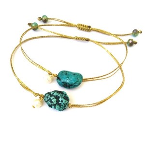 Boho chic βραχιόλι με χαολίτη κ μαργαριτάρι. - charms, κορδόνια, boho, χεριού, αυξομειούμενα, φθηνά