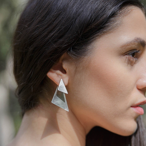 Ασημένια πολύμορφα γεωμετρικά σκουλαρίκια ear jackets τρίγωνα - ασήμι, γεωμετρικά σχέδια, χειροποίητα - 3