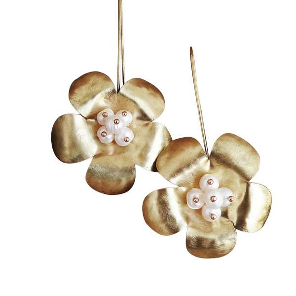 Σκουλαρίκια λουλούδια με μαργαριτάρια - ιδιαίτερο, μαργαριτάρι, κρεμαστά