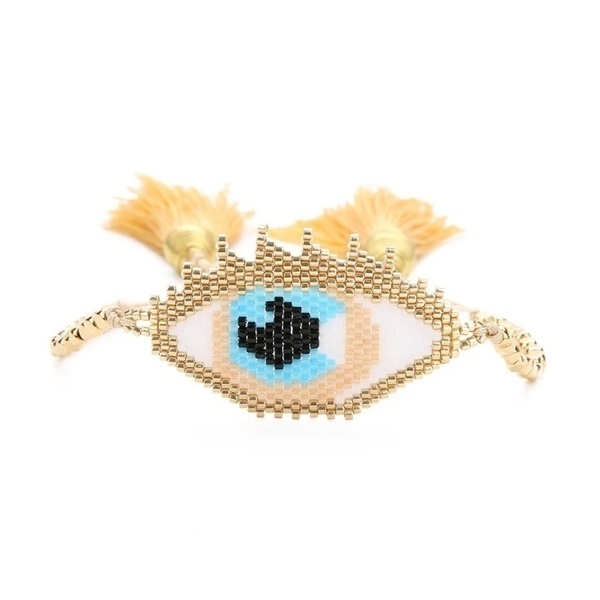 Boho gold eye από χάντρες miyuki - charms, μάτι, χάντρες, miyuki delica, χεριού, αυξομειούμενα