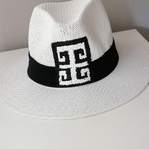 Καπέλο στυλ Panama ζωγραφισμένο στο χέρι - ψάθινα - 2