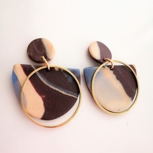 Choco marbel σκουλαρίκια - πηλός, boho, μπρούντζος, κρεμαστά, faux bijoux