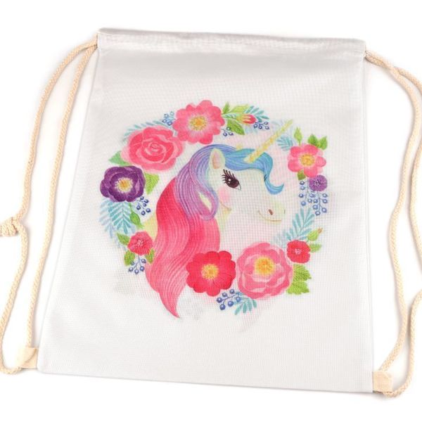 Τσάντα με κορδόνια drawstring με τύπωμα floral μονόκερο 32*42 εκατοστά - πλάτης, μονόκερος, για παιδιά, τσαντάκια, φθηνές
