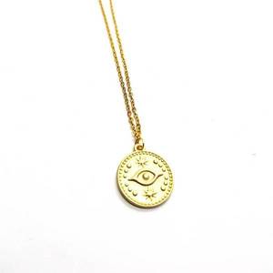 "Evil Eye Necklace" - Μίνιμαλ κολιέ με ορειχάλκινο κρεμαστό στοιχείο - charms, επιχρυσωμένα, ορείχαλκος, minimal, κοντά, ατσάλι, φθηνά