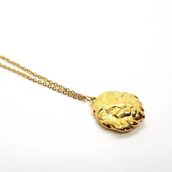 "The Lion Necklace" - Μίνιμαλ κολιέ με επιχρυσωμένο κρεμαστό στοιχείο - charms, επιχρυσωμένα, minimal, κοντά, ατσάλι, κρεμαστά στοιχεία