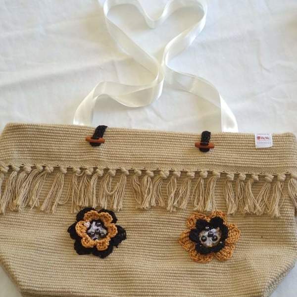 Καλοκαιρινή χειροποίητη τσάντα ώμου με λουλούδια - ώμου, λουλούδια, μεγάλες, θάλασσα, φλοράλ, θαλάσσης, πλεκτή, φθηνές - 4