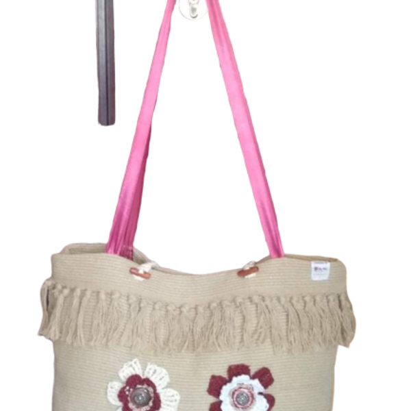 Καλοκαιρινή χειροποίητη τσάντα ώμου με πλεκτές λεπτομέρειες - ώμου, λουλούδια, μεγάλες, θάλασσα, φλοράλ, απαραίτητα καλοκαιρινά αξεσουάρ, πλεκτή, φθηνές - 2