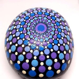 Φυσική πέτρα με σχέδιο dotting mandala μπλε - πέτρα, διακοσμητικές πέτρες