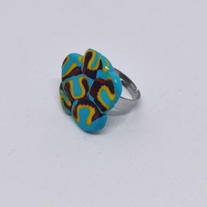 Δαχτυλίδι από πηλό τιρκουάζ μωβ / polymer clay ring - πηλός, χειροποίητα, μεγάλα, αυξομειούμενα, φθηνά - 2